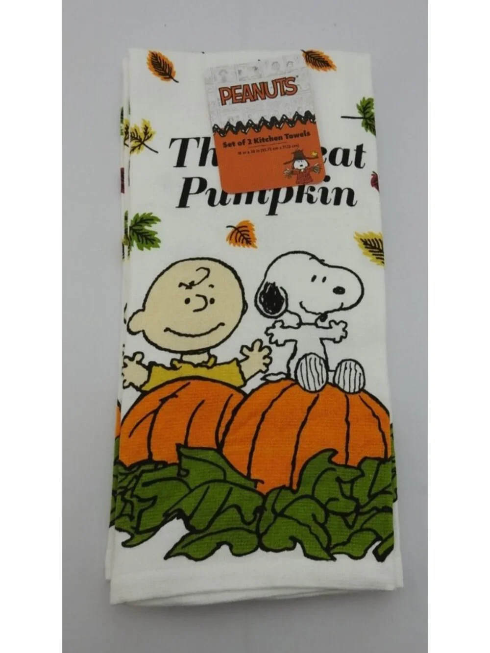 Peanuts Snoopy Charlie Brown Thanksgiving Pumpkin Kitchen Towels Set 2 NWT